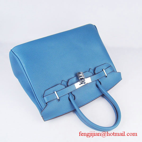Hermes Birkin 30cm Togo Leather Bag Blue 6088 Hermes Birkin 30cm Togo Leather Bag Blue 6088